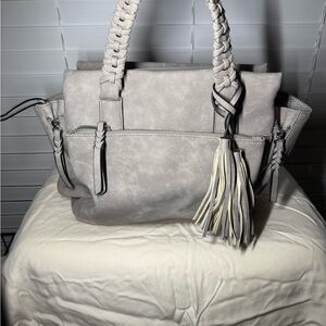 Chic Gray Shoulder Bag with Braided Handles